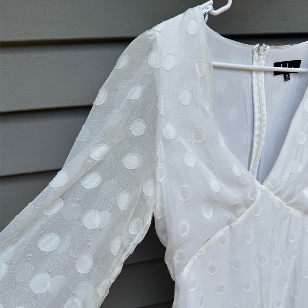 🧡SALE Lulus size M Just Spotted White Polka Dot Ruffled V-Neck Mini Dress - Picture 12 of 12